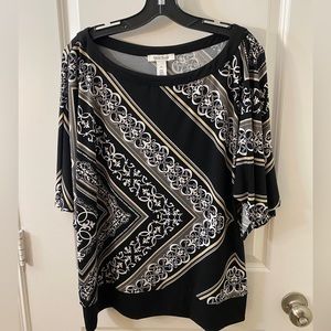 White House Black Market, XL blouse, black & white with tan stripes